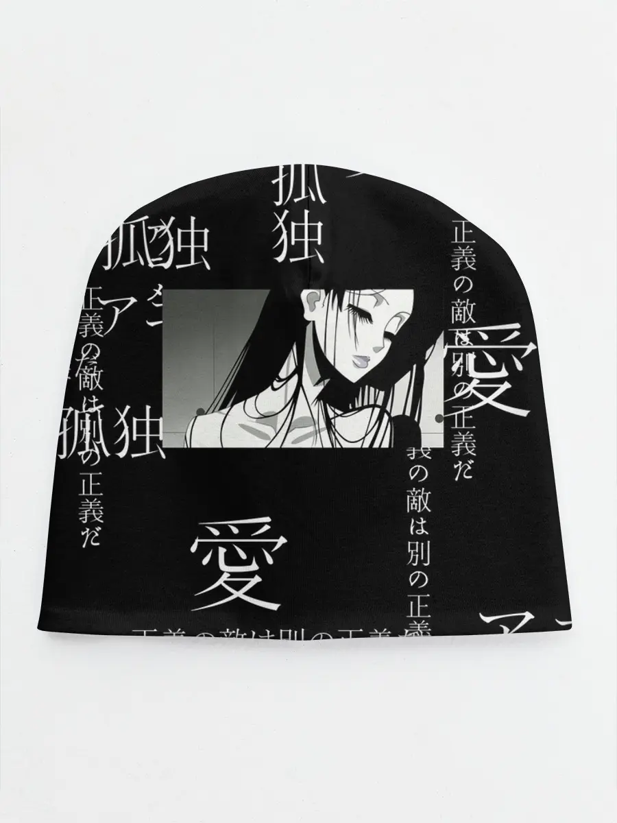 Детская шапка / Черно-белый паттерн с иероглифами