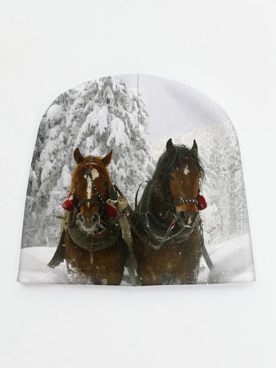 Детская шапка / Лошади и снег