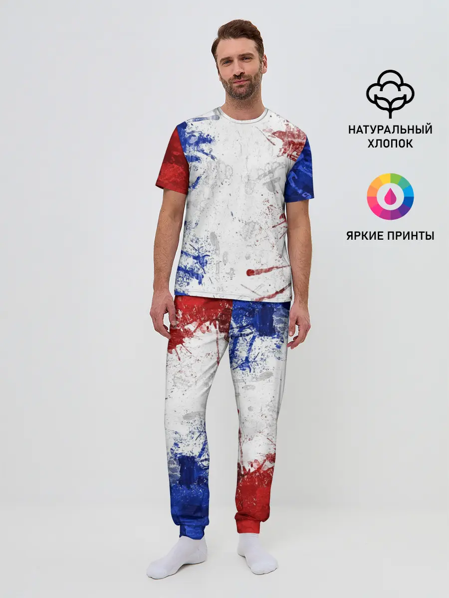 Мужская пижама с брюками / BLUE WHITE & RED