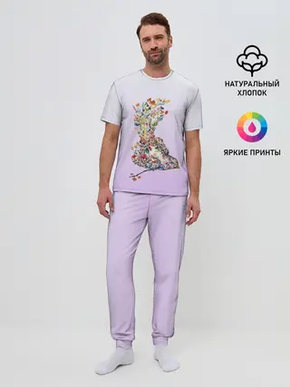 Мужская пижама с брюками / акварельная птичка