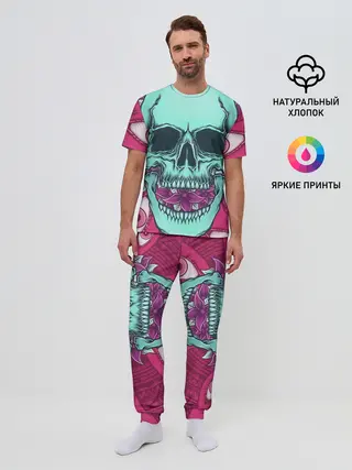 Мужская пижама с брюками / Череп в цветах