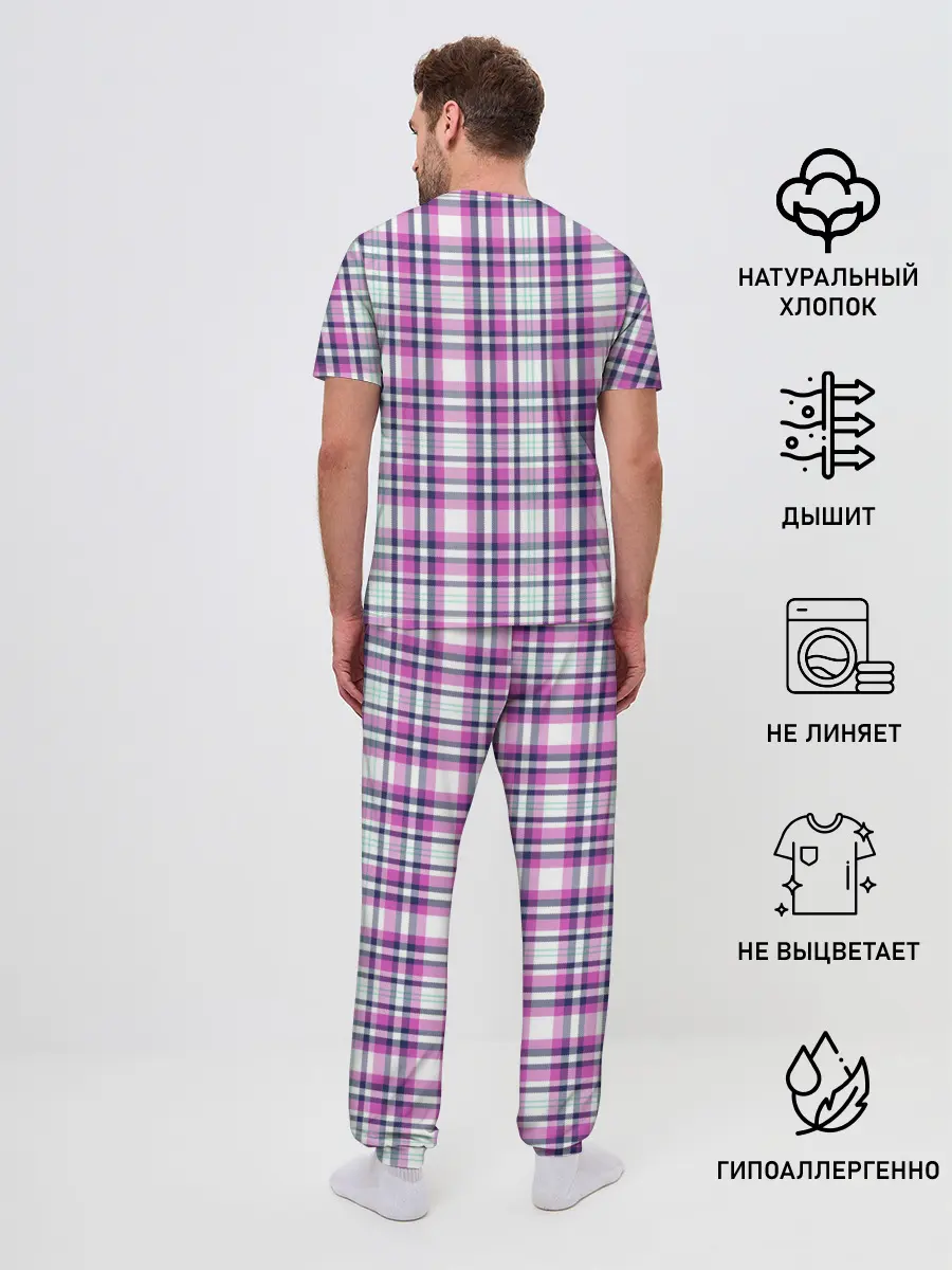 Мужская пижама с брюками / Текстура в клетку