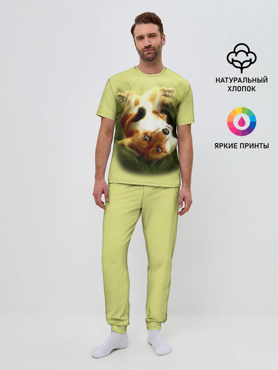 Мужская пижама с брюками / Лиса на траве