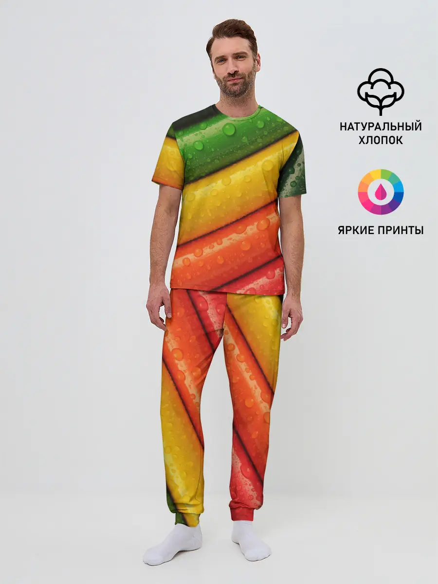 Мужская пижама с брюками / Цветные линии