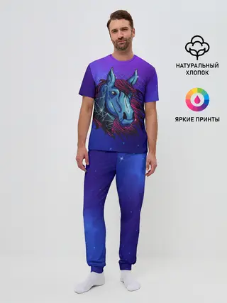 Мужская пижама с брюками / Retrowave Neon Horse