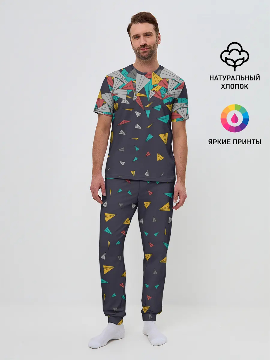 Мужская пижама с брюками / Самолётики