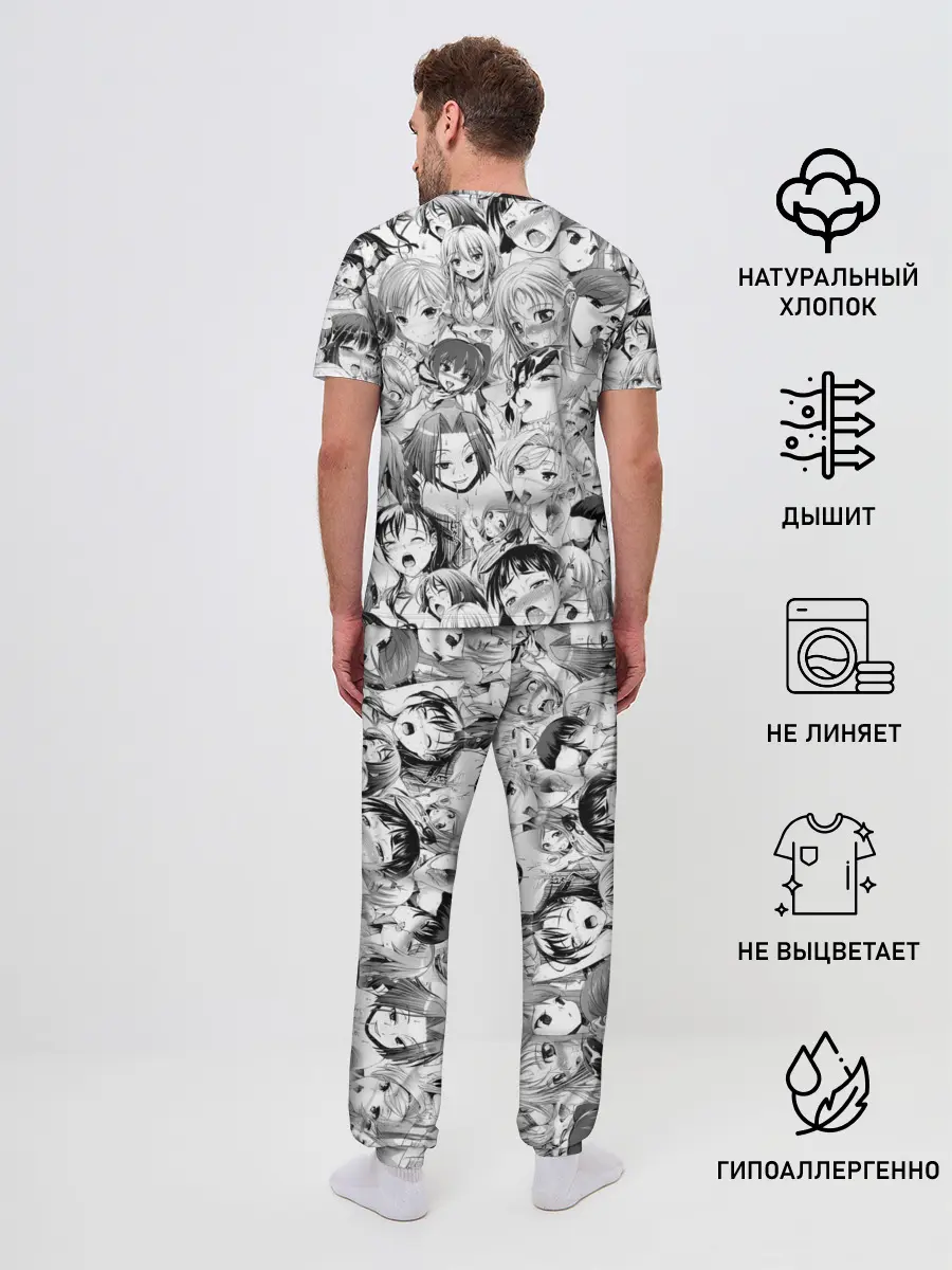 Мужская пижама с брюками / KAGUYA AHEGAO чернобелое / КАГУЯ АХЕГАО