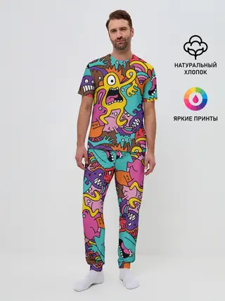 Мужская пижама с брюками / crazy abstraction