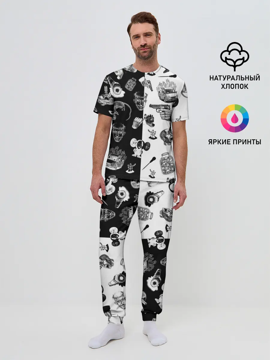 Мужская пижама с брюками / КРОВОСТОК ТАТУИРОВКИ ЧБ