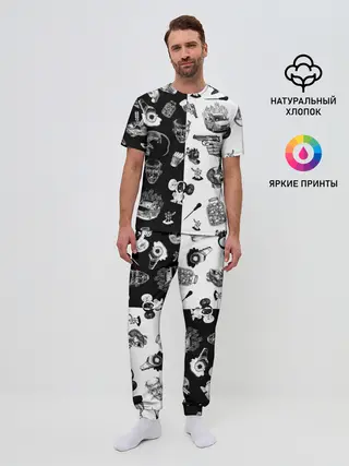 Мужская пижама с брюками / КРОВОСТОК ТАТУИРОВКИ ЧБ