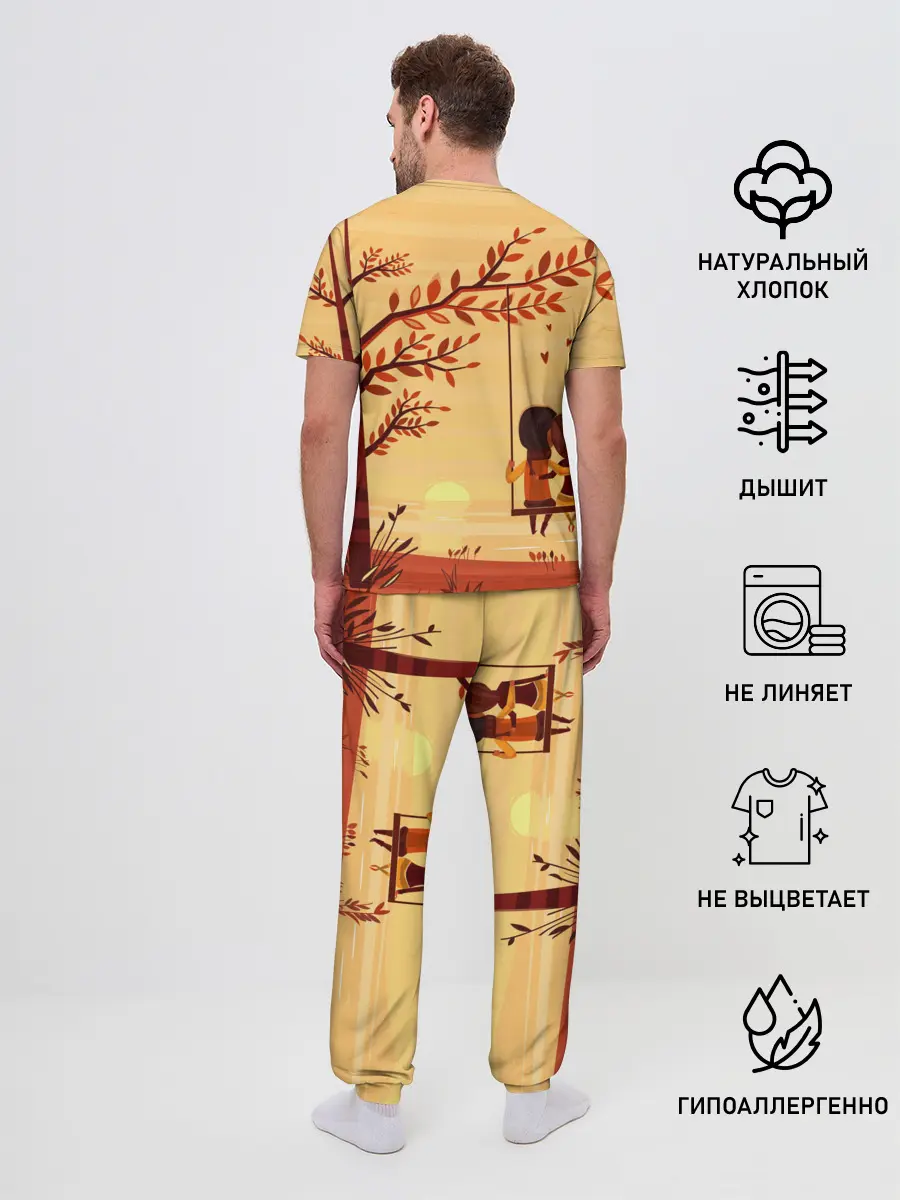 Мужская пижама с брюками / Романтика. Пара на качелях