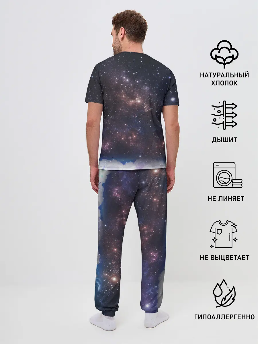 Мужская пижама с брюками / Мопс на курице в космосе
