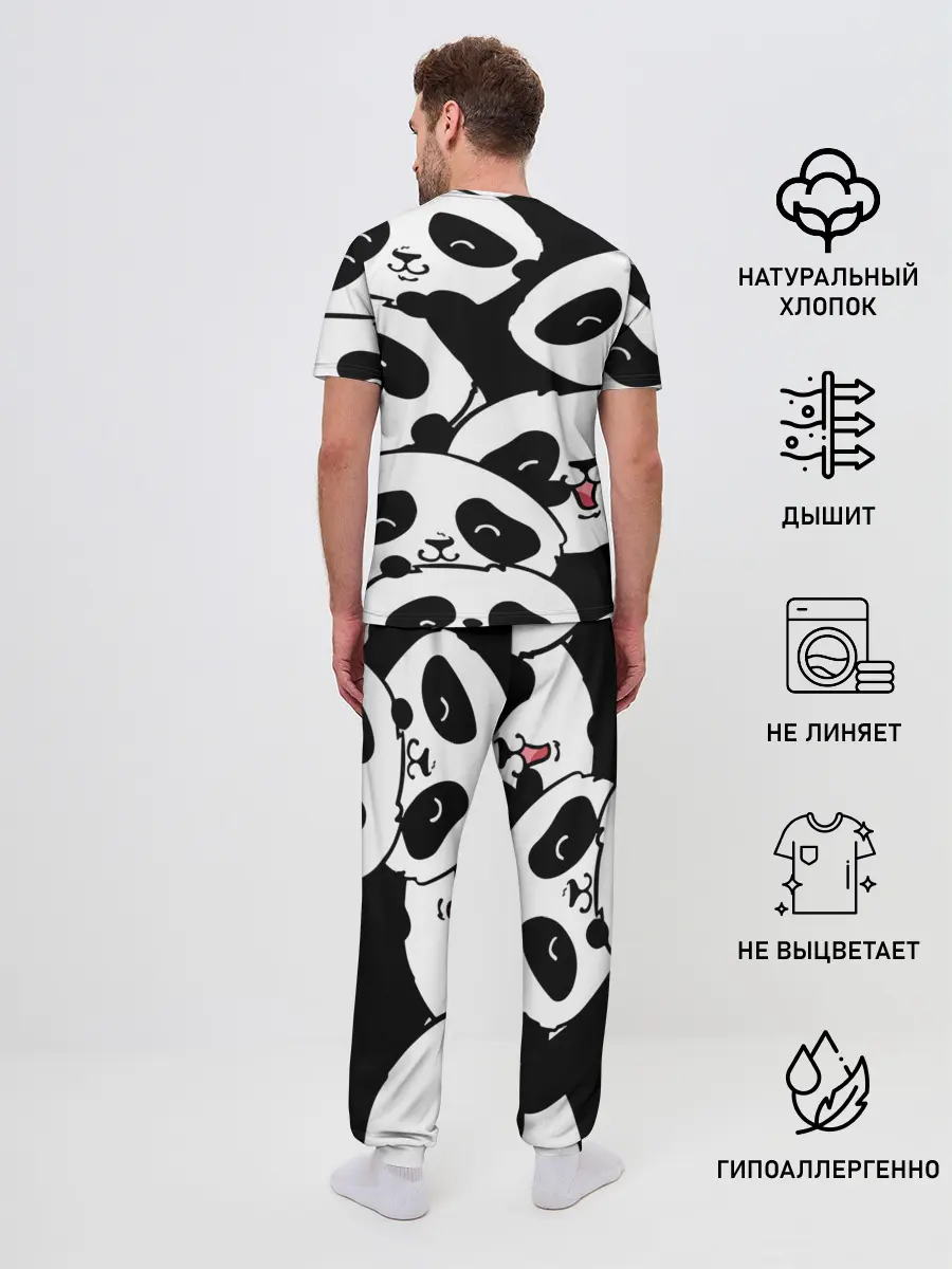 Мужская пижама с брюками / панды