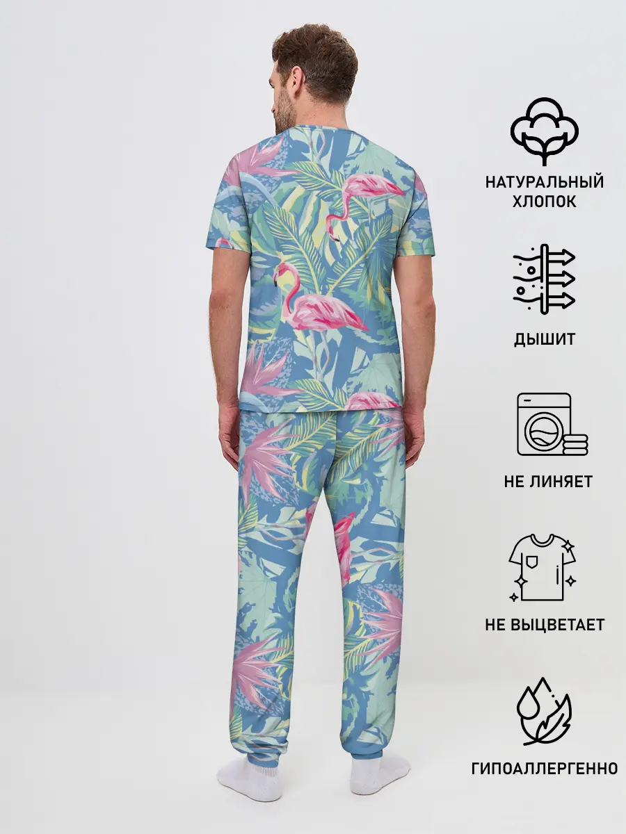 Мужская пижама с брюками / фламинго