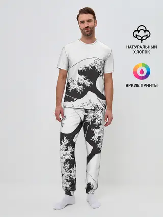 Мужская пижама с брюками / Волна Канагава Япония | Sea Wave