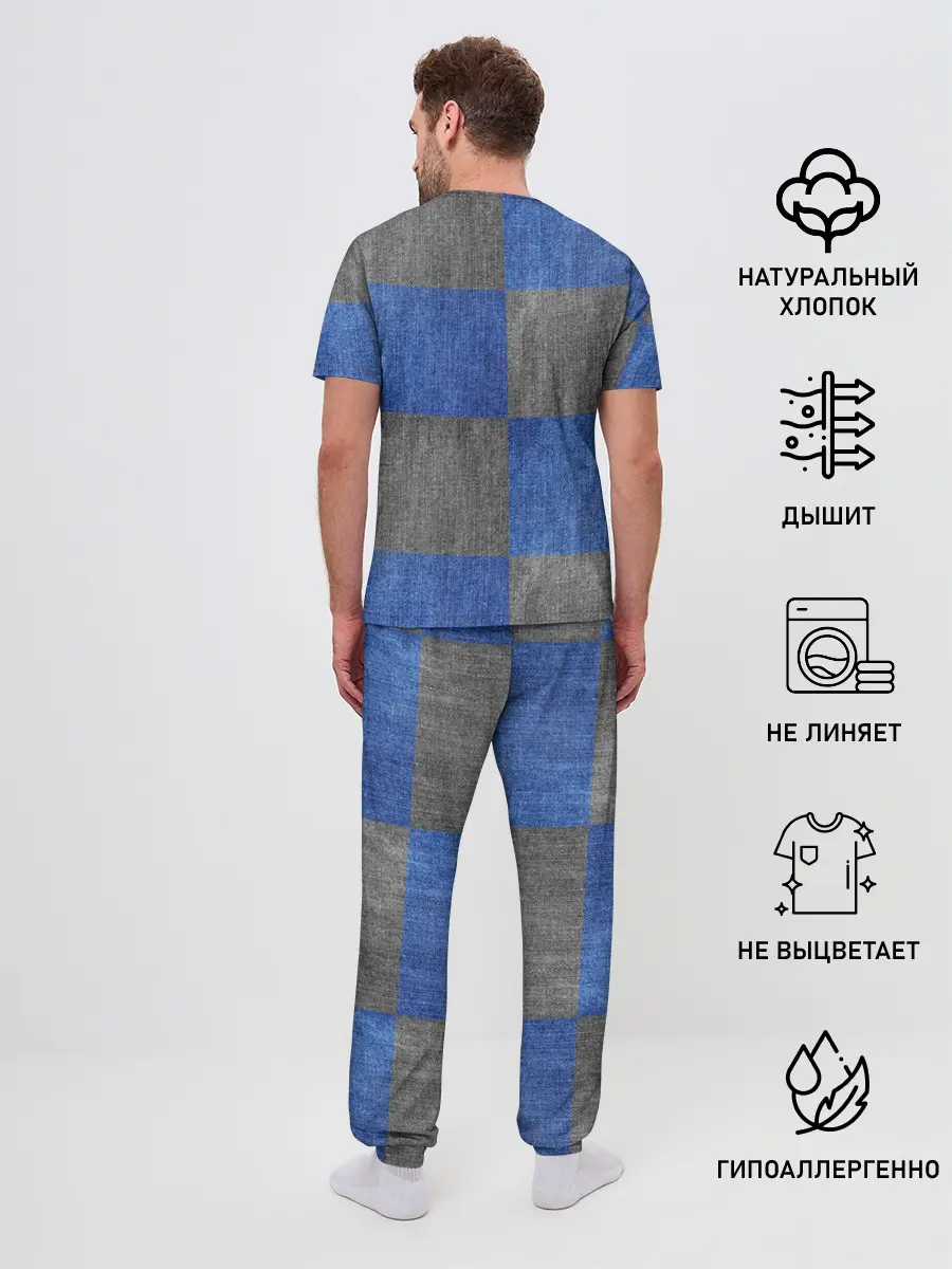 Мужская пижама с брюками / Denim Patchwork