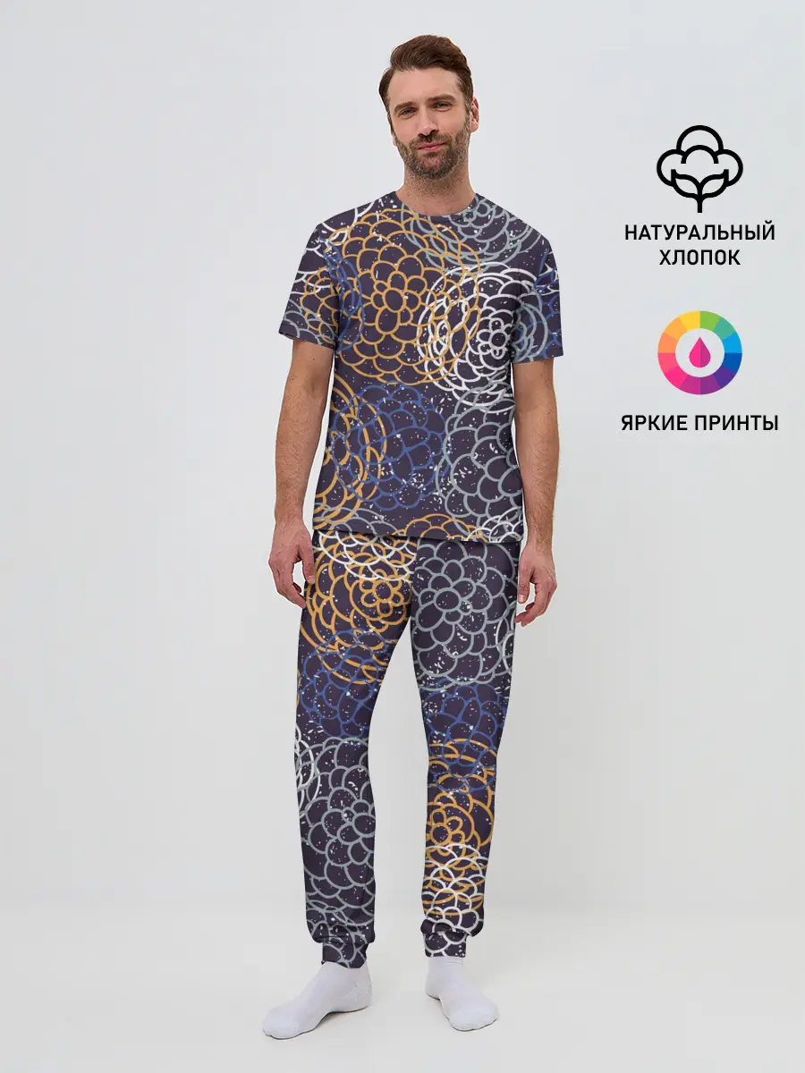 Мужская пижама с брюками / текстура японские узоры