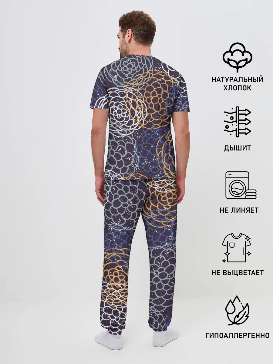 Мужская пижама с брюками / текстура японские узоры