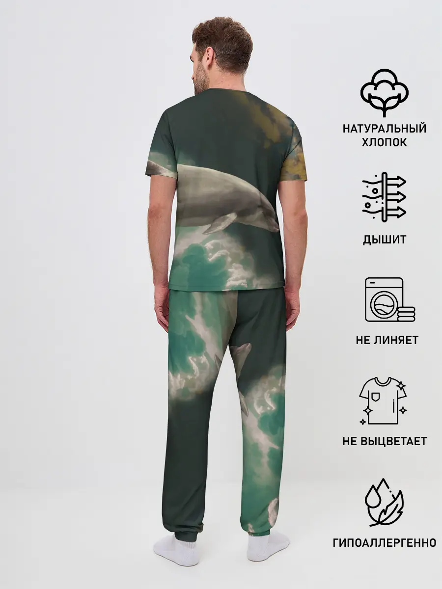 Мужская пижама с брюками / Дельфин в облаках