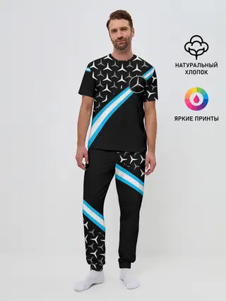 Мужская пижама с брюками / MERCEDES / УЗОР / ЛИНИЯ АКВА