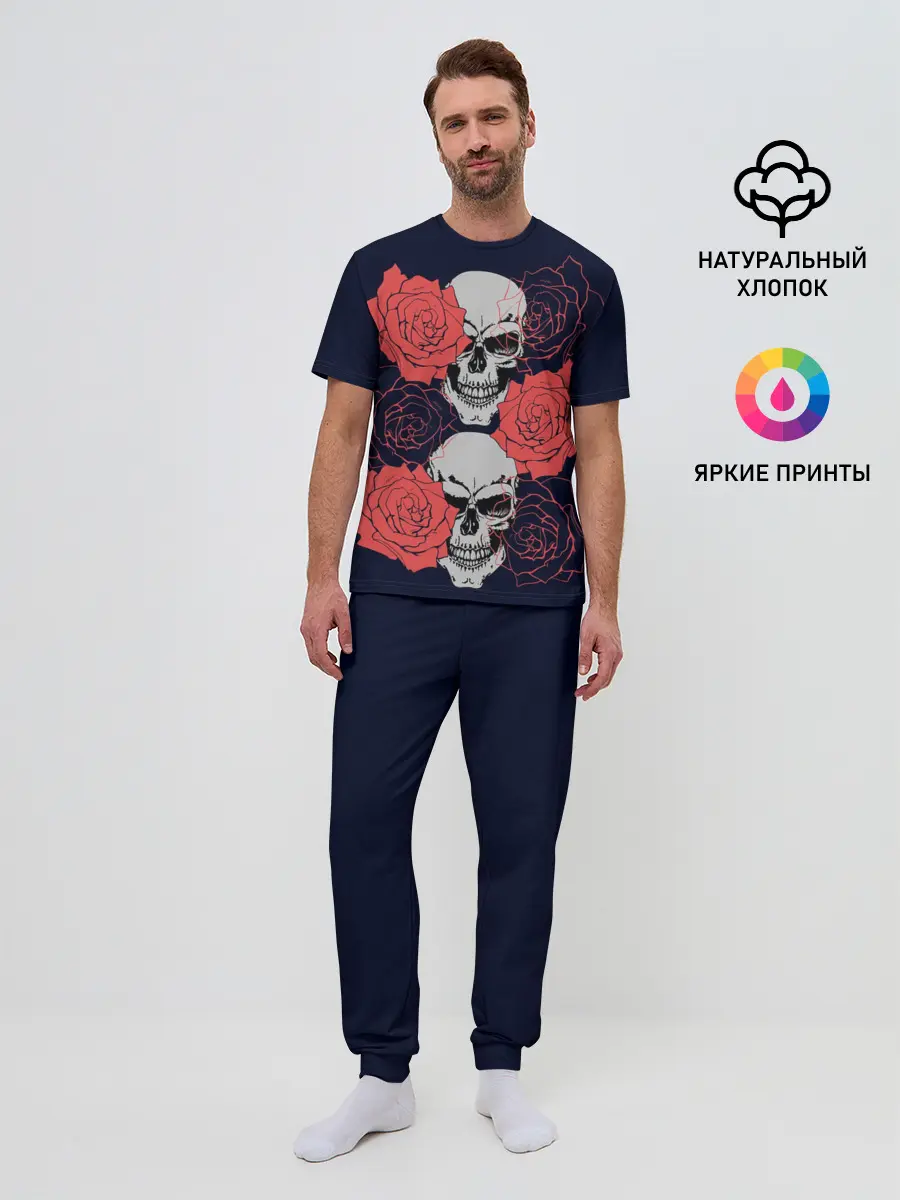 Мужская пижама с брюками / Rose Skull