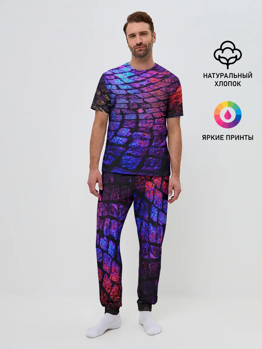 Мужская пижама с брюками / Мокрый асфальт