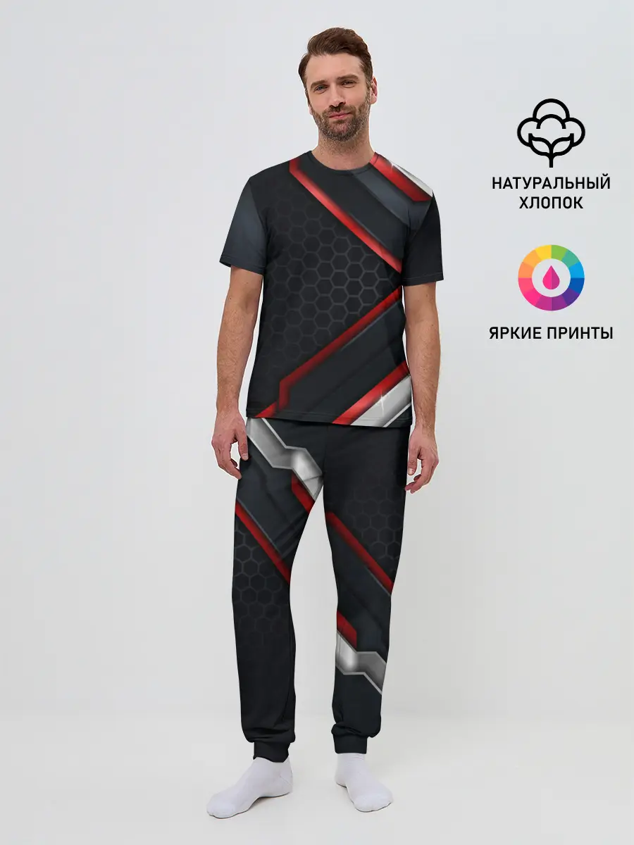 Мужская пижама с брюками / luxury Black 3D СОТЫ