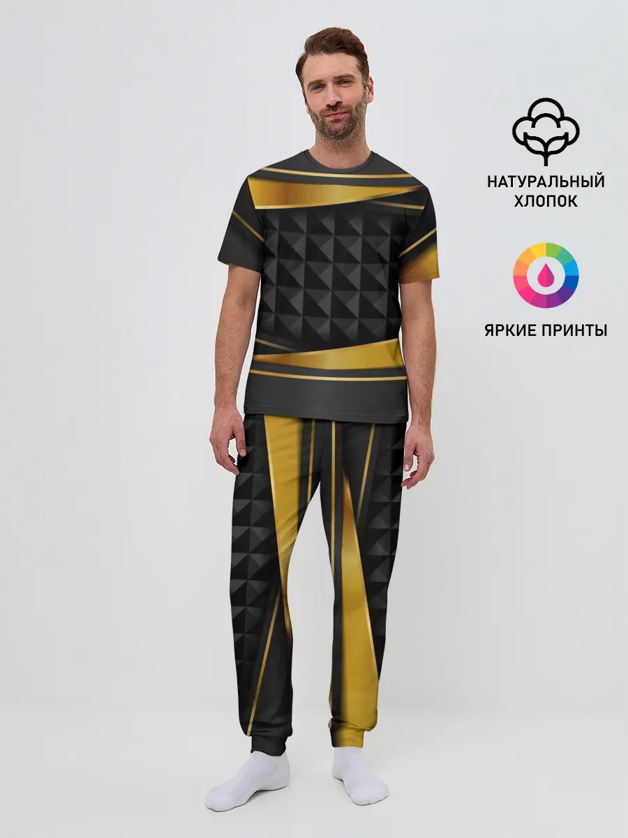 Мужская пижама с брюками / 3D luxury black gold Плиты 3Д