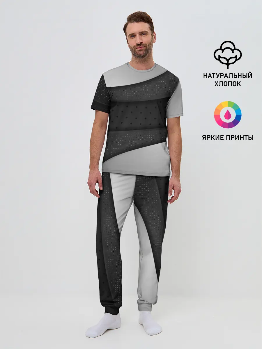 Мужская пижама с брюками / 3D luxury style silver black