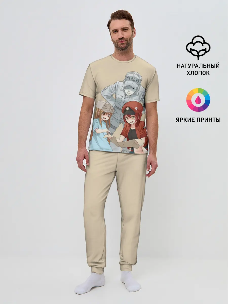 Мужская пижама с брюками / Клетки за работой