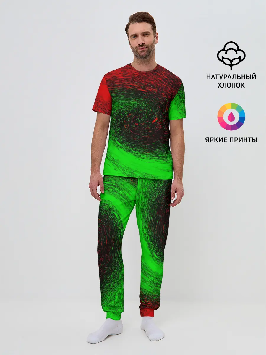 Мужская пижама с брюками / КРАСНАЯ И ЗЕЛЕНАЯ КРАСКА