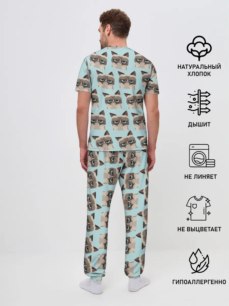 Мужская пижама с брюками / Грустный котик