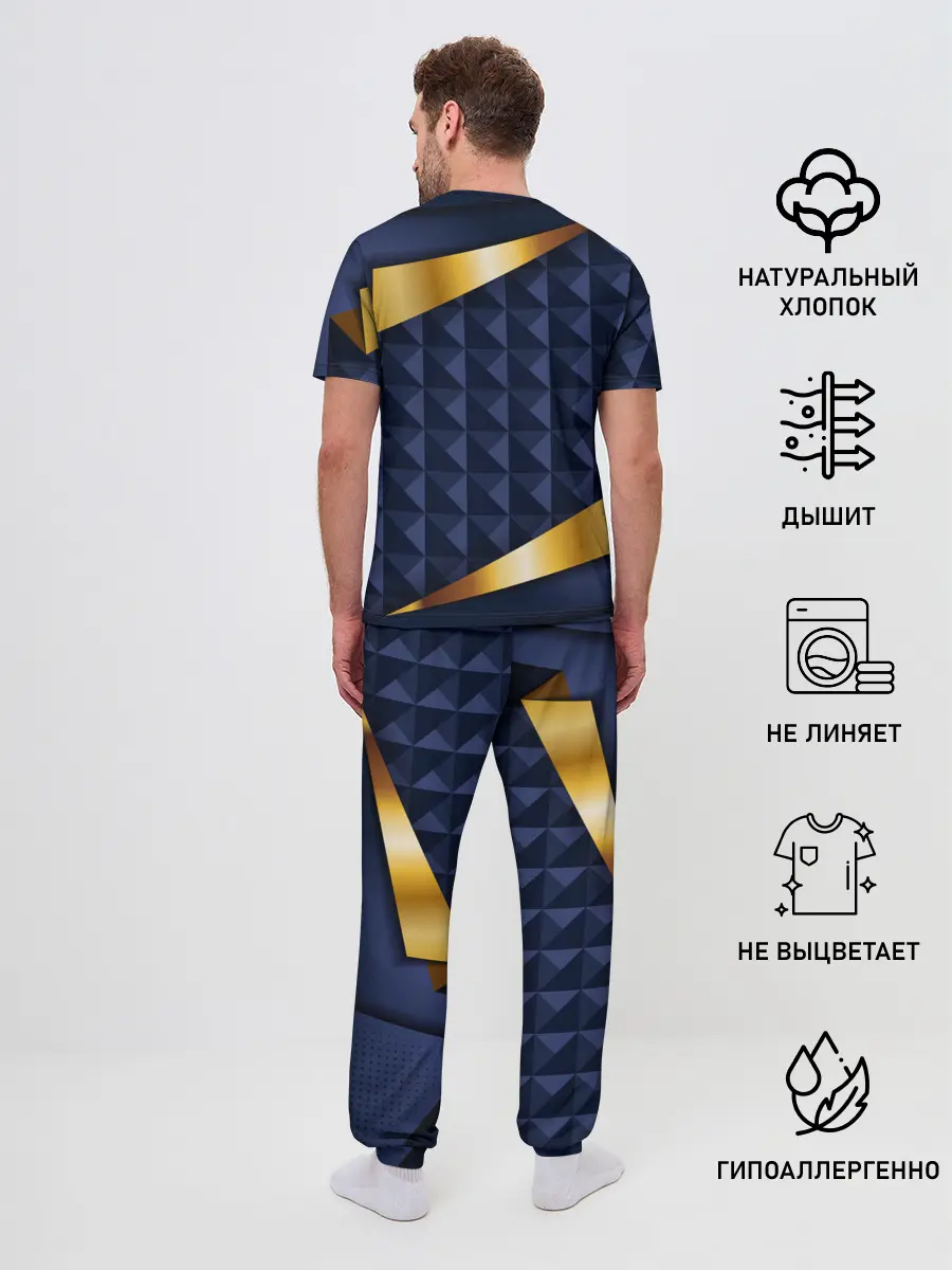 Мужская пижама с брюками / 3D плитки с золотыми вставками
