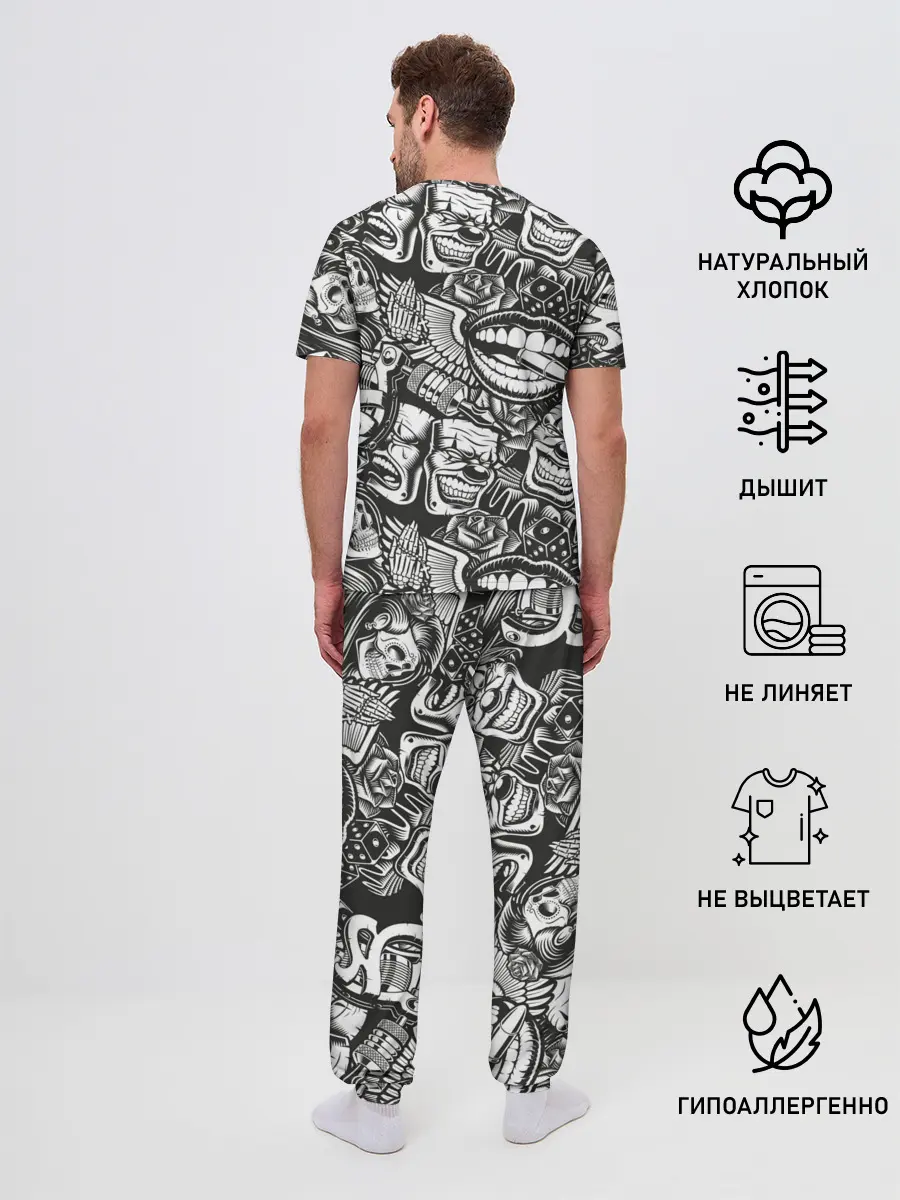 Мужская пижама с брюками / Тату ретро