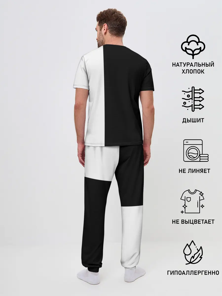 Мужская пижама с брюками / Черно белый силуэт Танджиро