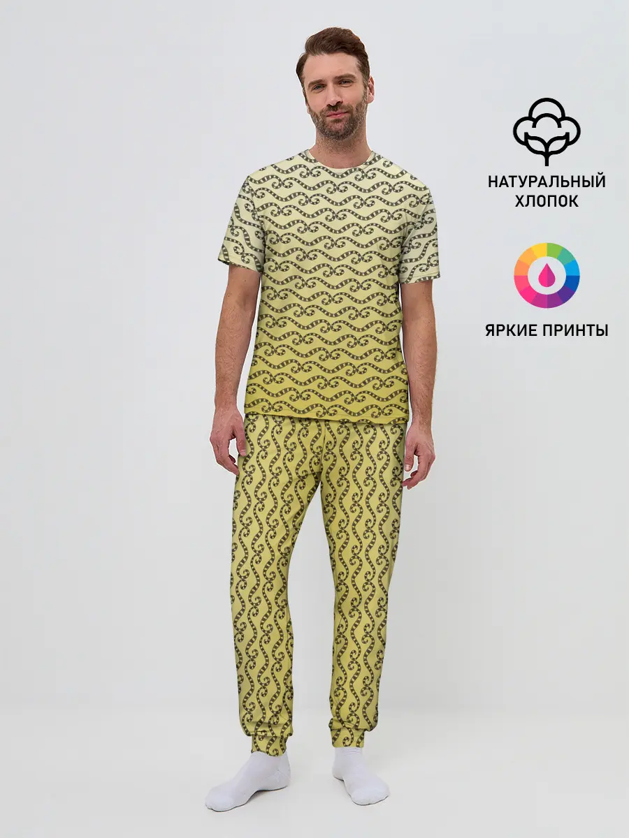 Мужская пижама с брюками / рисованный узор усы червячки
