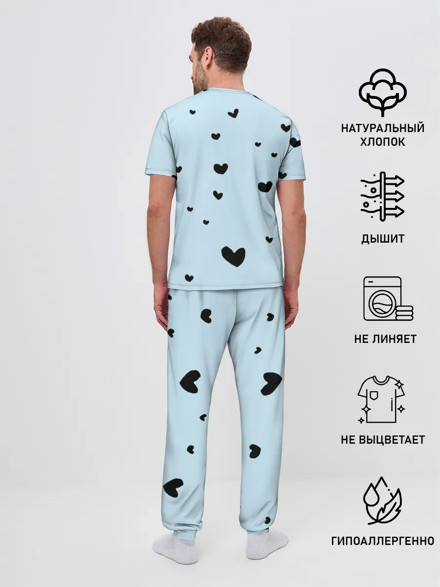 Мужская пижама с брюками / Танджиро Камадо черные сердечки