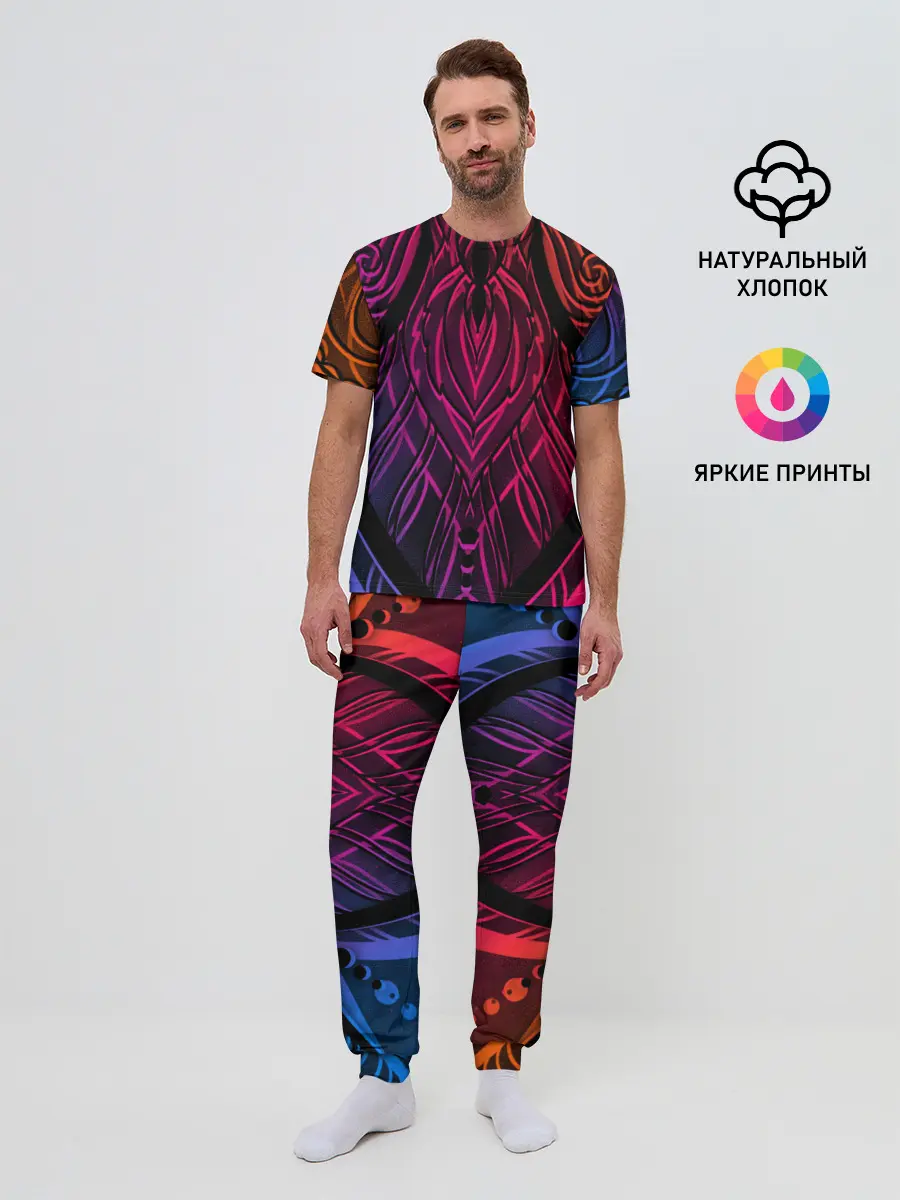 Мужская пижама с брюками / Фиолетовый узор 3D