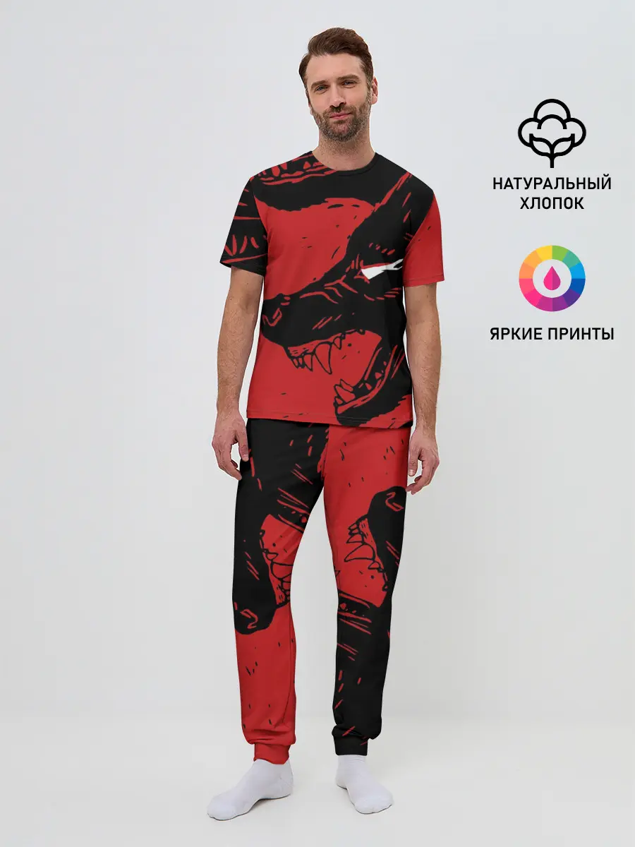Мужская пижама с брюками / Красный волк 3D