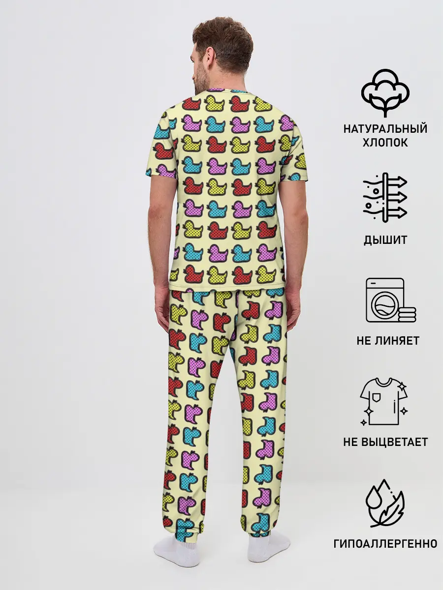 Мужская пижама с брюками / Утиный фон | Утки | Ducks