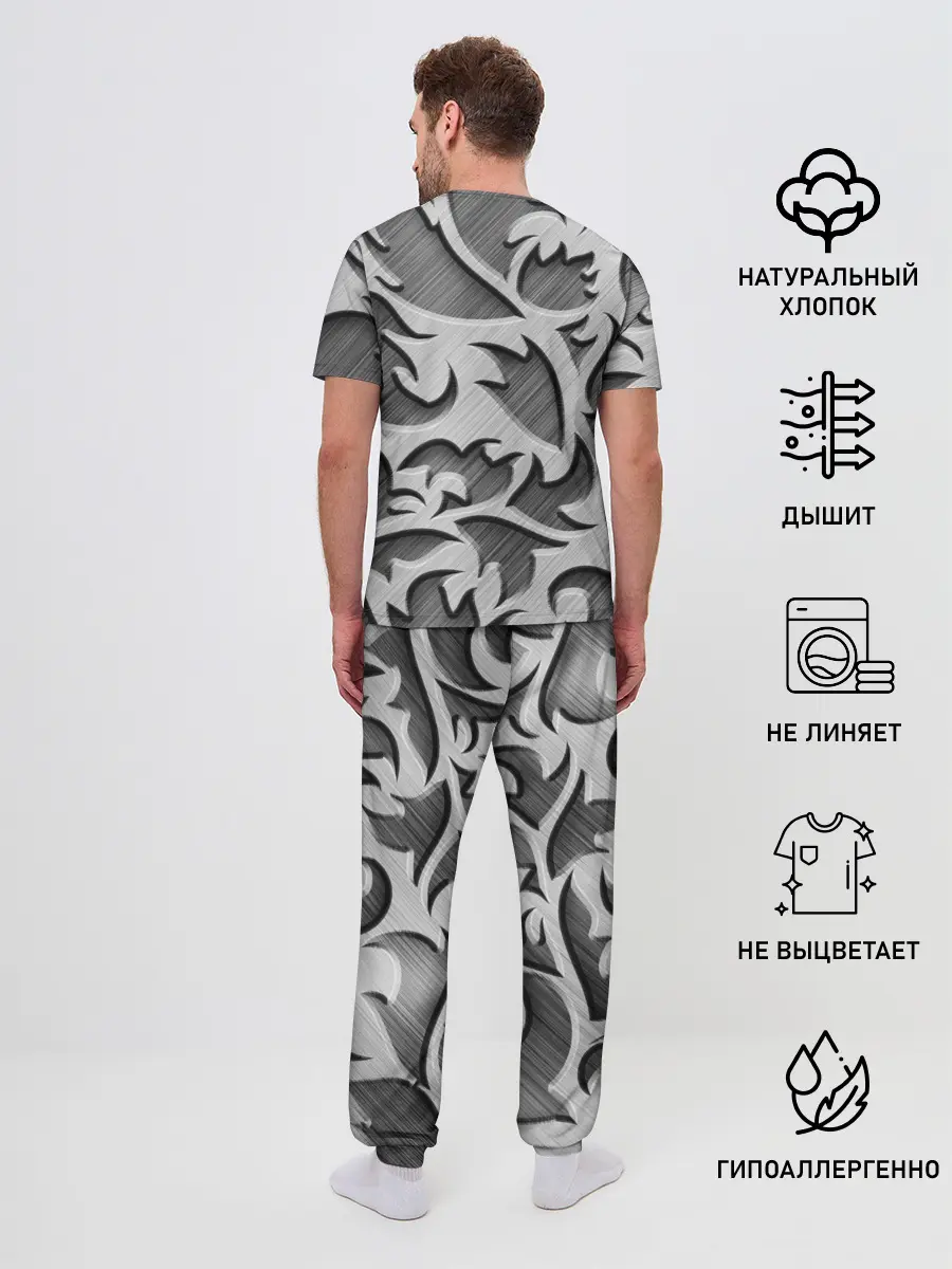 Мужская пижама с брюками / Монохромный узор