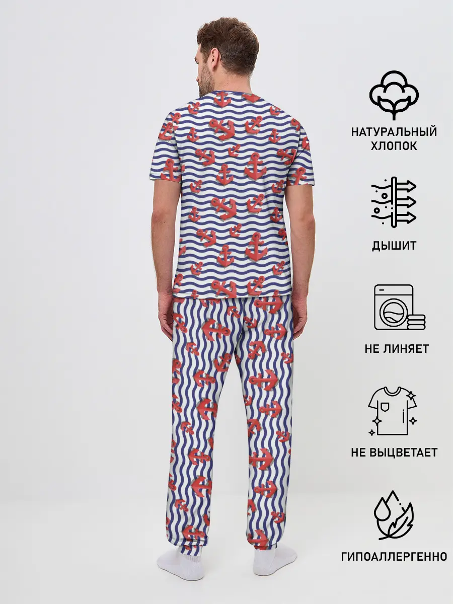 Мужская пижама с брюками / Красные якоря