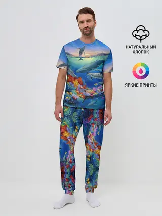 Мужская пижама с брюками / Киты и дельфины
