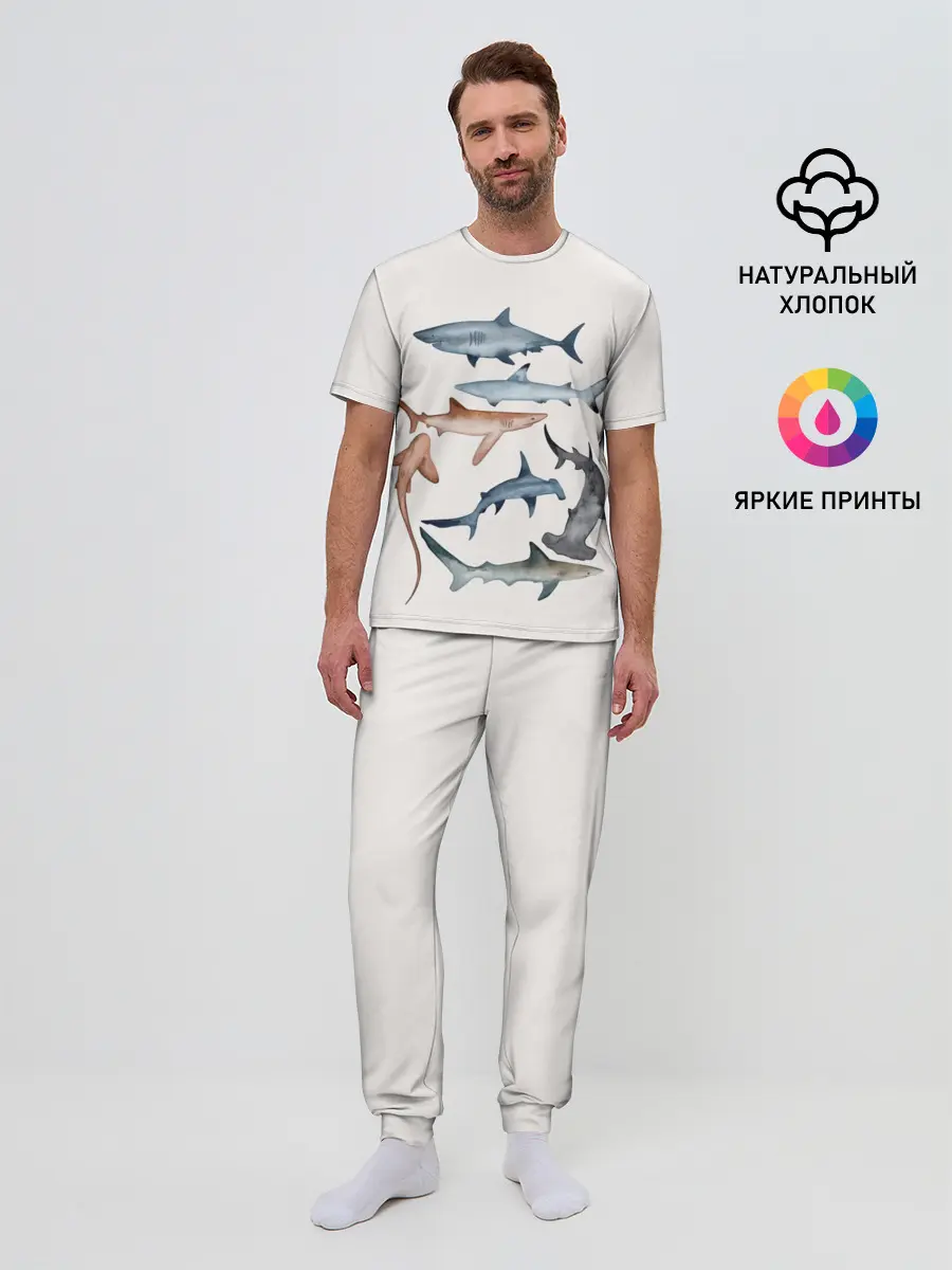 Мужская пижама с брюками / акулы