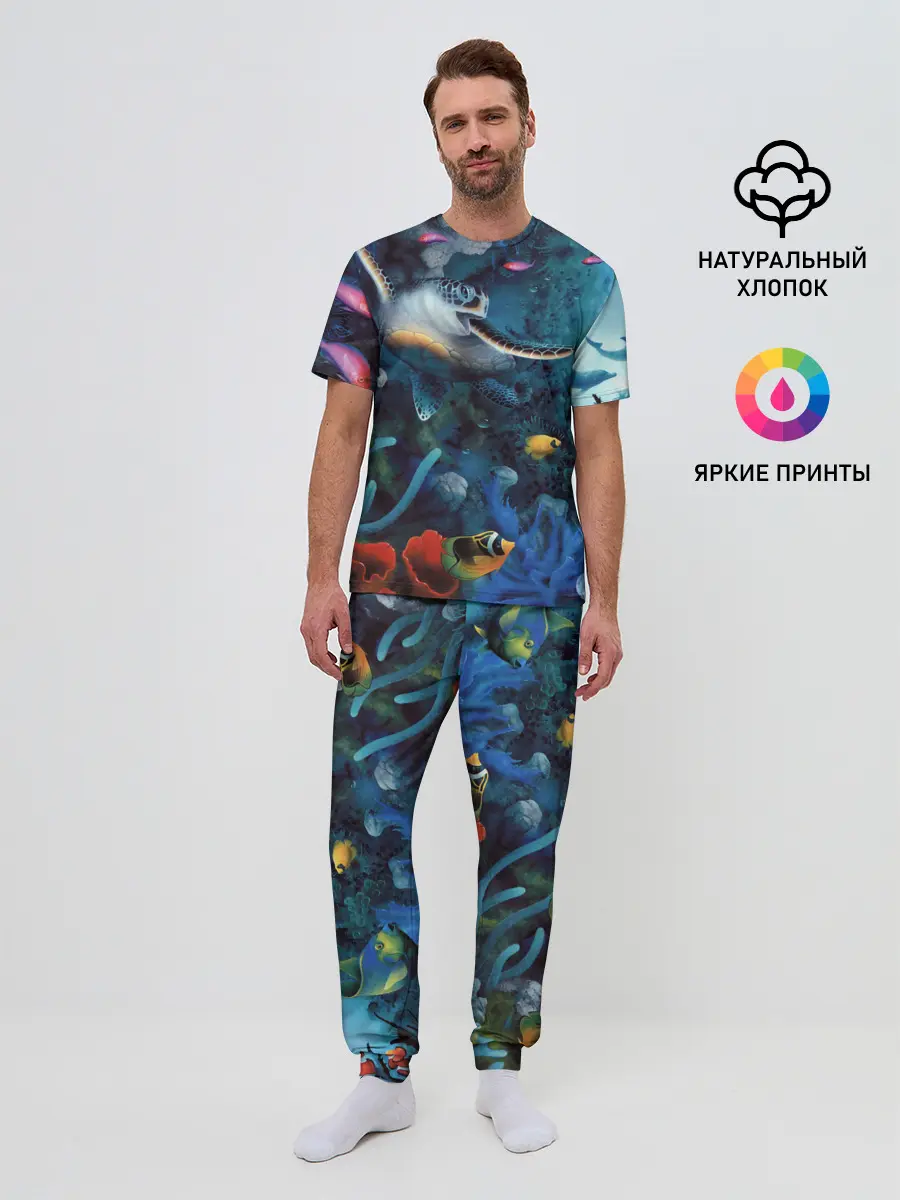 Мужская пижама с брюками / Морская черепаха