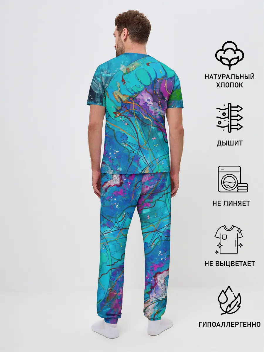 Мужская пижама с брюками / Красочная медуза