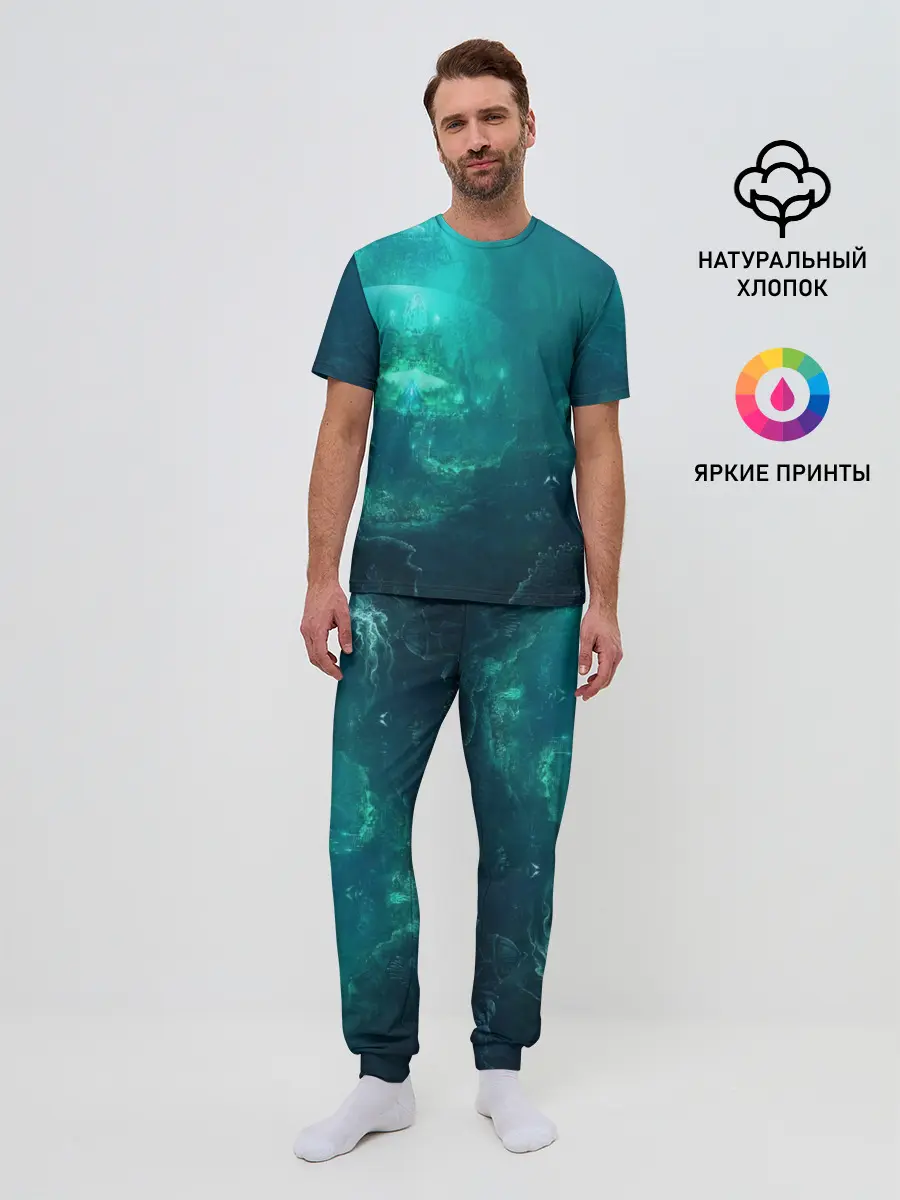 Мужская пижама с брюками / Дно морское