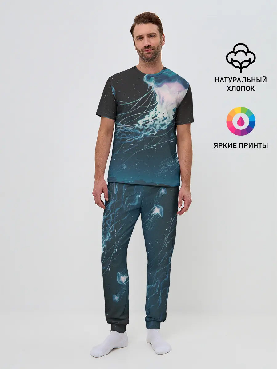 Мужская пижама с брюками / Рисунок медуза