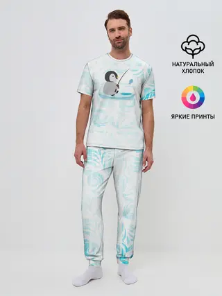 Мужская пижама с брюками / Пингвин рыбачит