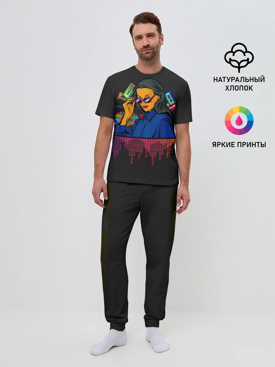 Мужская пижама с брюками / Ретро стиль. Девушка.